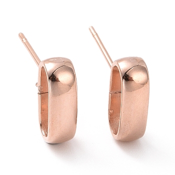 201 Stainless Steel Stud Earring Findings, with Horizontal Loop and 316 Stainless Steel Pin, Oval, Real Rose Gold Plated, 10x3.5mm, Hole: 2.5mm, Pin: 0.7mm