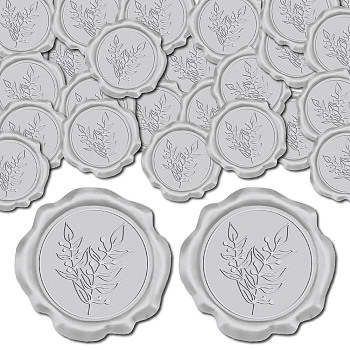 Adhesive Wax Seal Stickers, Envelope Seal Decoration, For Craft Scrapbook DIY Gift, Silver Color, Leaf, 30mm, 50pcs/box