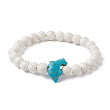 Natural Howlite & Synthetic Turquoise Dolphin Beaded Stretch Bracelets, Inner Diameter: 2-1/4 inch(5.8cm)