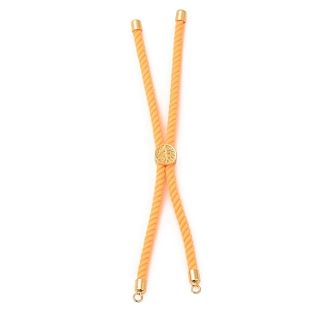 Twisted Nylon Cord Silder Bracelets, Link Bracelet Making for Connector Charm, with Long-Lasting Plated Golden Brass Cord End & Alloy Tree of Life, Dark Orange, 8-3/4~8-7/8 inch(22.2~22.6cm), Hole: 2mm