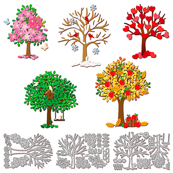 Four Season Theme Carbon Steel Cutting Dies Stencils, for DIY Scrapbooking, Photo Album, Decorative Embossing Paper Card, Greeting Card Mold, Tree, 97~106x137~157x0.8mm, 3pcs/set