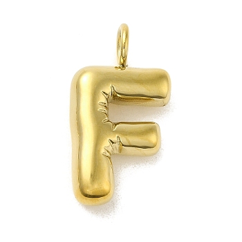 304 Stainless Steel Pendants, Real 14K Gold Plated, Balloon Letter Charms, Bubble Puff Initial Charms, Letter F, 24x13x5mm, Hole: 4mm