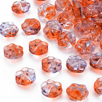 Two Tone Transparent Baking Painted Glass Beads, Paw Print, Coral, 13.5x15x8.5mm, Hole: 1.2mm