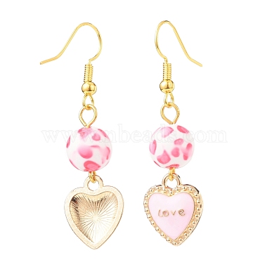 3 Pairs 3 Style Pink Alloy Enamel Charms & Resin Beads Dangle Earrings(EJEW-JE05030-03)-5