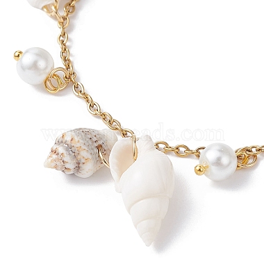 Natural Spiral Shell & Glass Pearl Charm Bracelets(BJEW-JB09973)-4
