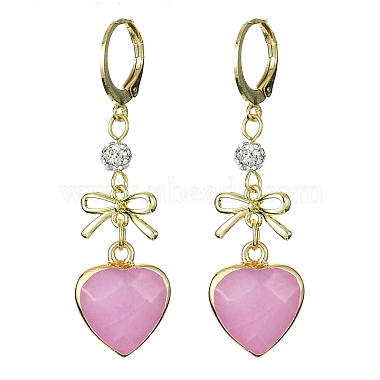 Natural Mixed Gemstone Heart & Bowknot Drop Earrings(EJEW-JE05388)-2