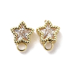 Brass with Cubic Zirconia Stud Earring Finding, Cadmium Free & Nickel Free & Lead Free, Star, Real 14K Gold Plated, 9x7mm, Hole: 1.6mm, Pin: 0.5x12mm(KK-Q048-17G)
