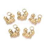 304 Stainless Steel Pendants, Crab Charms, Golden, 16x14~14.5x3.5mm, Hole: 3.5mm(STAS-T075-06G)