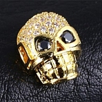 Brass Micro Pave Black Cubic Zirconia Beads, Skull, Golden, 13x10mm(ZIRC-WH0004-02G)