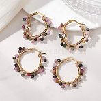 2 Pairs 2 Styles Natural Multicolor Tourmaline  Hoop Earrings, with 201 Stainless Steel Hoop Earrings, Heart & Ring Shape, Golden, 29.5~31x29.5~32x3.5mm, 1 pair/style(EJEW-JE06942)