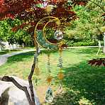 Wire Wrapped Natural Green Aventurine Chips & Moon Hanging Ornaments, Glass Tassel Suncatcher for Window Garden Decoration, 340x60mm(PW-WG515F2-04)
