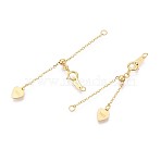 925 Sterling Silver Cable Chain Extenders, Heart, with Lobster Claw Clasps & Charms, Golden, 52x5.5mm, Hole: 1.8mm(STER-T008-58G)
