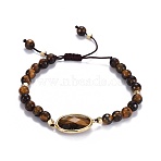 Natural Tiger Eye Braided Bead Bracelets, with Brass Findings and Nylon Thread, Golden, 2 inch~2-3/4 inch(5~7cm), Beads: 6~6.5mm(BJEW-JB04210-03)