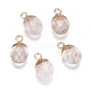 Electroplate Natural Quartz Crystal Charms, Rock Crystal Charms, with Iron Findings, Faceted, Oval, Golden, 14~15x8x5~5.5mm, Hole: 1.8mm(G-S344-09H)