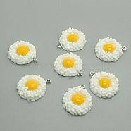 Opaque Resin Pendants, with Platinum Tone Iron Loops, Fried Egg Shape, White, 26x19.5x5mm, Hole: 1.8mm(RESI-G028-28P)