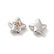 Brass Cubic Zirconia Beads, Star, Platinum, Orange, 7x8x4mm, Hole: 1mm(KK-Q773-01P-05)