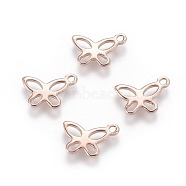 201 Stainless Steel Charms, Butterfly, Hollow, Rose Gold, 7.5x11x0.8mm, Hole: 1.2mm(STAS-F192-055RG)