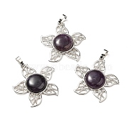 Natural Amethyst Pendants, Flower Charms, with Rack Plating Platinum Tone Brass Findings, Cadmium Free & Lead Free, 38x37x7~7.5mm, Hole: 8x5mm(G-B033-02P-24)