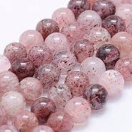 perles fraise naturelle de quartz brins, arrondir, 10 mm, trou: 1 mm, environ 40 pcs / brin, 15.5 pouce (39.5 cm)(G-J373-16-10mm)