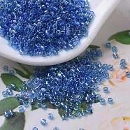 MIYUKI Delica Beads Small, Cylinder, Japanese Seed Beads, 15/0, (DBS0177) Transparent Capri Blue AB, 1.1x1.3mm, Hole: 0.7mm, about 3500pcs/10g(X-SEED-J020-DBS0177)