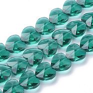Transparent Glass Beads, Faceted, Heart, Light Sea Green, 10x10x6.5mm, Hole: 1mm(GLAA-Q066-10mm-A08)