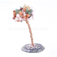 Natural Quartz and Mixed Gemstone Display Decorations, Home Decorations, with Brass Wires, Lucky Tree, 115mm(DJEW-WH0007-06)
