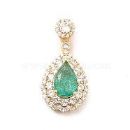 Brass Micro Pave Clear Cubic Zirconia Pendants, with Faceted Glass, Teardrop, Real 18K Gold Plated, Medium Aquamarine, 32.5mm, Hole: 3.5x2.5mm(KK-I695-002G-03)