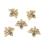 Brass Micro Pave Colorful Cubic Zirconia Connector Charms, Angel Links, Real 18K Gold Plated, 22x19.5x3mm, Hole: 1mm(KK-E068-VB035)