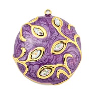 Ion Plating(IP) 304 Stainless Steel Rhinestone Pendants, with Enamel, Real 18K Gold Plated, Half Round with Eye Charm, Blue Violet, 27x24.5x6mm, Hole: 1.4mm(STAS-U007-02E-G)