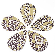 PU Leather Big Pendants, teardrop, Leopard Print Pattern, Dark Khaki, 55x36x1.5mm, Hole: 1.5mm(FIND-T020-003Q)