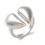 Rack Plating Heart Brass Open Cuff Ring for Women, Cadmium Free & Lead Free, Platinum, Adjustable(RJEW-A037-01P)