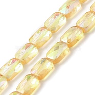 Transparent Electroplate Glass Beads Strands, Rainbow Plated, Faceted, Rectangle, Champagne Yellow, 9x6x4mm, Hole: 1.2mm, about 72pcs/strand, 25.98''(66cm)(EGLA-I017-03-FR04)