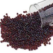 TOHO Round Seed Beads, Japanese Seed Beads, (400) Black Lined Dark Ruby Luster, 11/0, 2.2mm, Hole: 0.8mm, about 1110pcs/10g(X-SEED-TR11-0400)