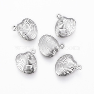 304 Stainless Steel Charms, Scallop Shell Shape, Stainless Steel Color, 14x13x4mm, Hole: 1mm(X-STAS-P175-38P)