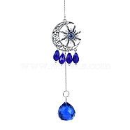 Glass Pendant Decorations, Suncatcher, with Iron Findings, Sun & Moon & Teardrop, Blue, 320mm(DJEW-PW0012-002)
