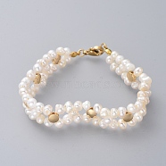 Beaded Bracelets, with Natural Pearl, Brass Findings, Real 18K Gold Plated, 7-1/4 inch(18.5cm), 13mm(BJEW-JB04749-04)
