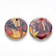 Cellulose Acetate(Resin) Pendants, Flat Round, Colorful, 15.5x2.5mm, Hole: 1.5mm(KY-S161-018B-14)