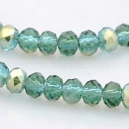 Half Rainbow Plated Faceted Rondelle Glass Beads Strands, Light Sea Green, 3.5x2.5mm, Hole: 1mm, about 100pcs/strand, 10 inch(GLAA-A024B-HR13)