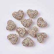 Polymer Clay Rhinestone Beads, Heart, Vintage Rose, PP09(1.5~1.6mm), 7 Rows Rhinestone, 7~8x9~10x5mm, Hole: 1mm(RB-S055-26B-01)