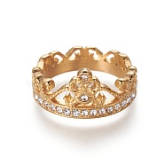 Ion Plating(IP) 304 Stainless Steel Finger Rings, with Rhinestone, Crown, Golden, Size 6~9, 16~19mm(RJEW-F097-01G)