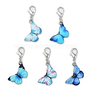 Butterfly Alloy Enamel Pendant Decorations, with Zinc Alloy Lobster Claw Clasps, Mixed Color, 34mm(HJEW-JM01377)