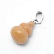 Natural Yellow Jade Pendants, with Platinum Plated Brass Bails, Gourd, 22.5x13mm, Hole: 4x7.5mm(G-WH0006-22K)