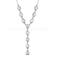 SHEGRACE Brass Pendant Necklaces, with Grade AAA Cubic Zirconia and Cable Chains, Flat Round, Platinum, 17.7 inch(45cm)(JN927A)