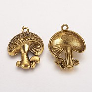 Tibetan Style Alloy Pendants, Lead Free and Cadmium Free, Mushroom, Antique Golden, 22.5x19x5.4mm, Hole: 2mm(X-TIBEP-10995-AG-1)