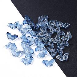 Electroplate Transparent Glass Beads, with Glitter Powder, Butterfly, Cornflower Blue, 14.5x8x3.5mm, Hole: 0.8mm(EGLA-L027-E-B06)