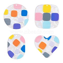 8Pcs 4 Style Transparent Acrylic Pendants, 3D Printed, with Film on the Back, Oval & Heart & Flat Round & Square with Square Pattern, Mixed Color, 37~40x27.5~41x2.5mm, Hole: 1.6mm, 2pcs/style(KY-FS0001-02)