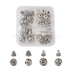 Tibetan Style Alloy Guru Bead Sets, T-Drilled Beads, 3-Hole Round & Beads, Antique Silver, 20set/box(PALLOY-KS0002-07AS)