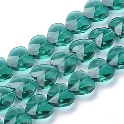 Transparent Glass Beads, Faceted, Heart, Light Sea Green, 10x10x6.5mm, Hole: 1mm(GLAA-Q066-10mm-A08)