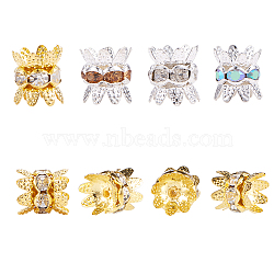 Brass Rhinestone Bead Caps, Cap Spacer, with Bead Container, Mixed Color, 9x8mm, Hole: 0.8mm, about 40pcs/box(RB-PH0008-20)