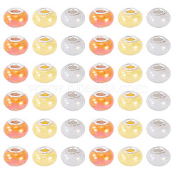 150Pcs Opaque Resin European Beads, Large Hole Beads, Rondelle with Silver Color Plated Brass Cores, Mixed Color, 13.5x8.5mm, Hole: 4.5mm(RESI-TA0004-61A)